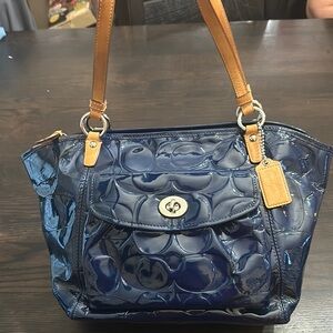 Coach Blue Patent Leather Tote Bag